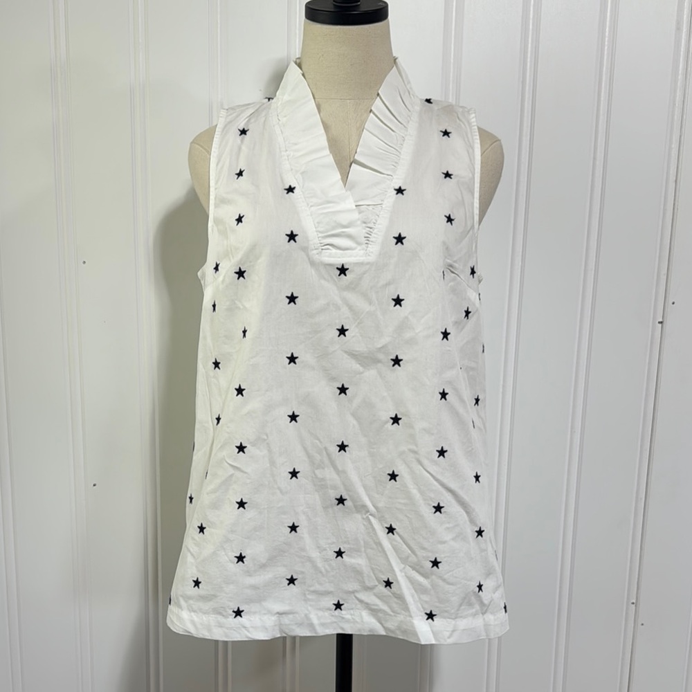 White Sleeveless Top with Black embroidered stars NEW Size M Medium